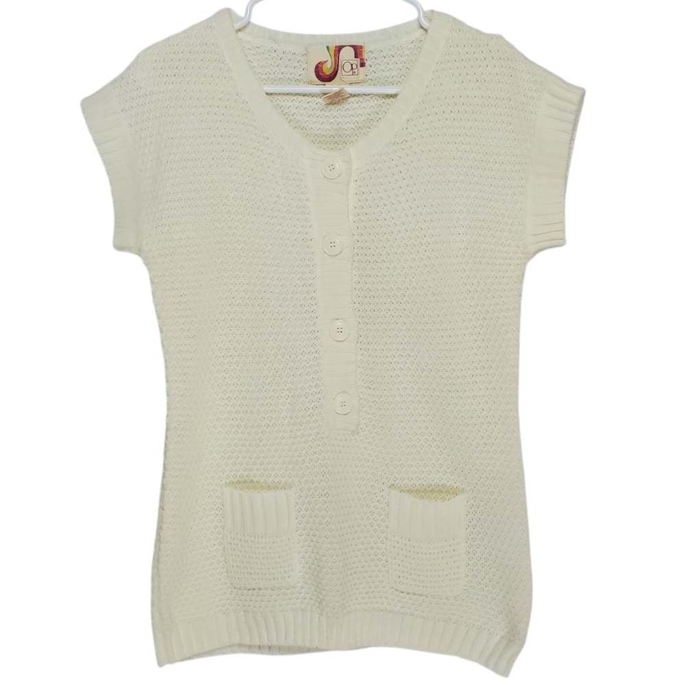 7097 * Op Ocean Pacific Cap Sleeve Knit Tunic Top Cream Ivory Size L (11/13)